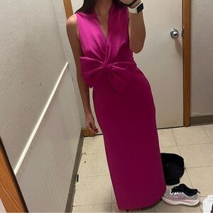 pink bow front formal dress